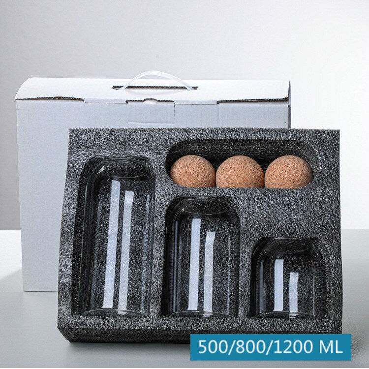 3 Stks/set Keuken Opslag Fles Transparante Glazen Pot Met Bal Kurk Deksel Graan Thee Blad Koffiebonen Snoep Organiseren Container: 10 15 20 cm