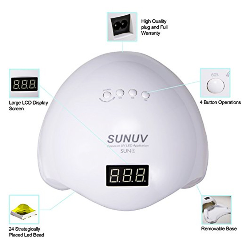 SUNUV – lampe UV à 36 Led SUN5 Plus 48W, sèche-ongles pour Gel 99s, basse chaleur, pour deux mains, Machine de Nail Art, pour guérir tous les types