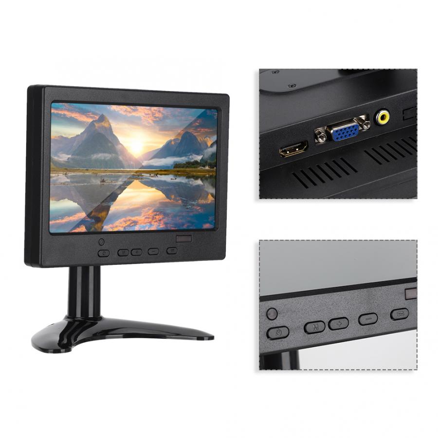 7in Portable Monitor 1024x600 Resolution 16:9 Multifunction Display for HDMI / VGA / AV Input for Raspberry Pi Car Display CCTV