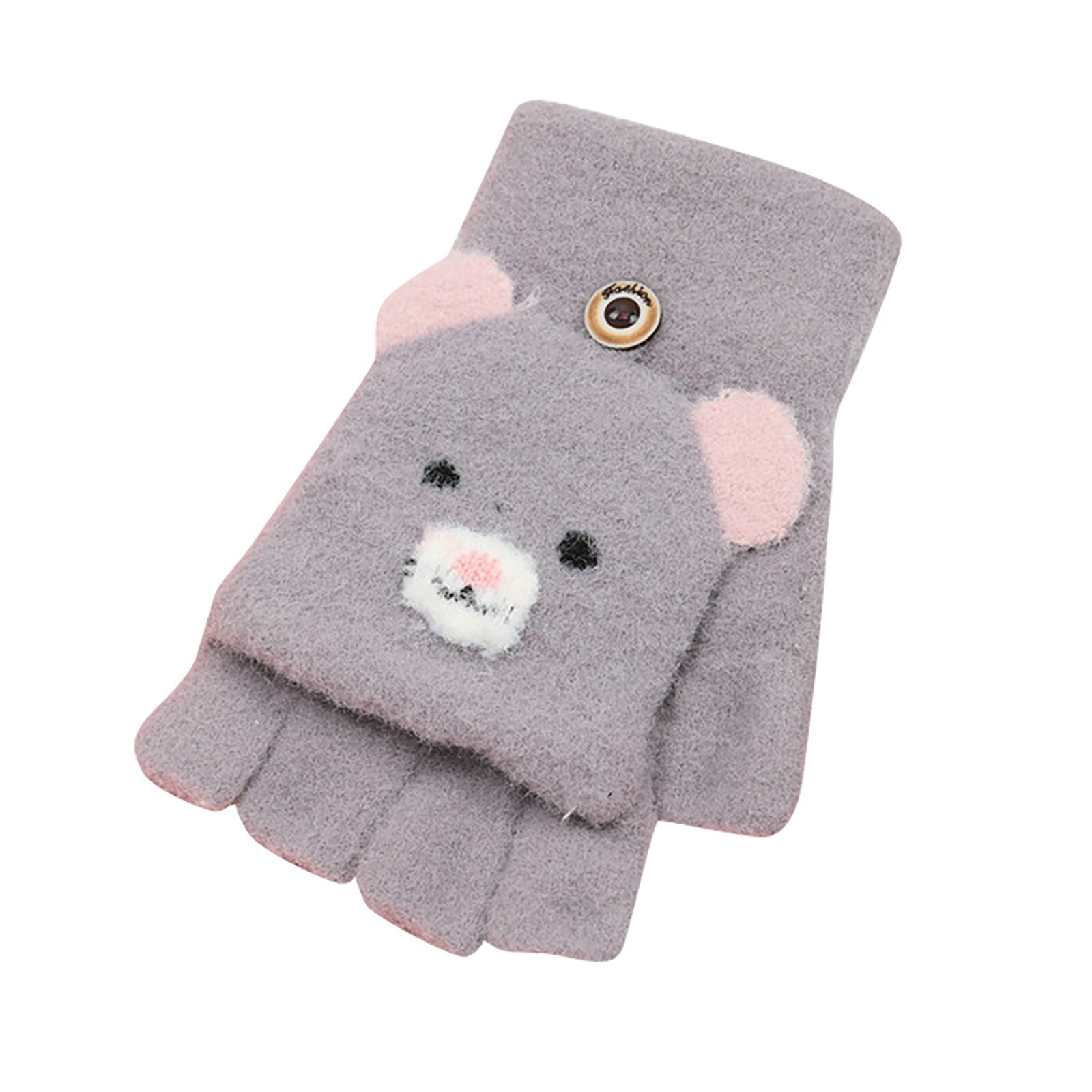 Neueste Karikatur Baby Fäustlinge Winter Warme Gestrickte Handschuhe freundlicher Jungen Mädchen Halbe Finger Handschuhe Handschuhe Für freundlicher перчатки: grau