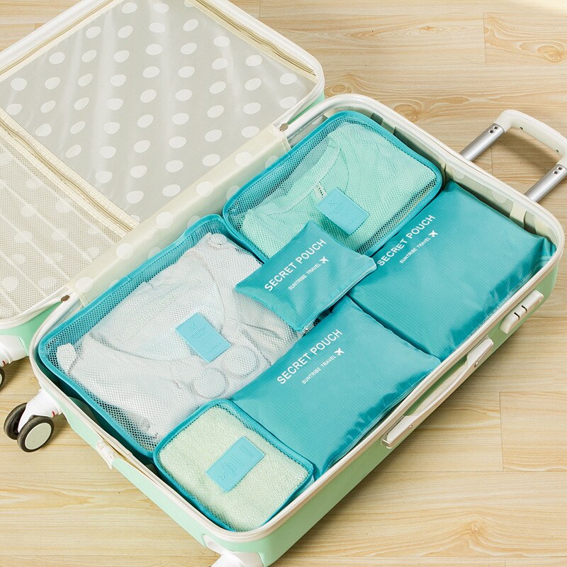 6Stck Wasserdichte Reisetaschen Kleidung Gepäck Organizer Beutel Verpackung Polyester Ordentlich Beutel Organizer Große Kapazität Langlebig: Blau