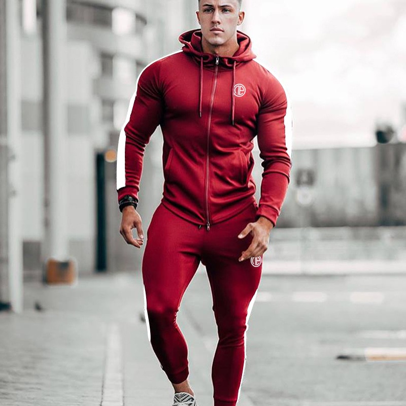 Jogging agasalho dos homens terno esportivo correndo conjunto jaqueta de manga longa + moletom ginásio wear fitness moletom calças 2 pçs/set