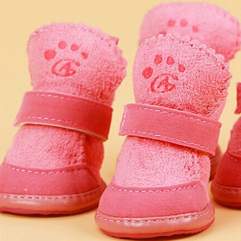 Leuke Zachte Bodem Comfortabele antislip Winter Hond Schoenen Waterdicht Voor Kleine Honden Huisdier Warm Bruin Roze hond sokken huisdier Favoriete: Pink / L