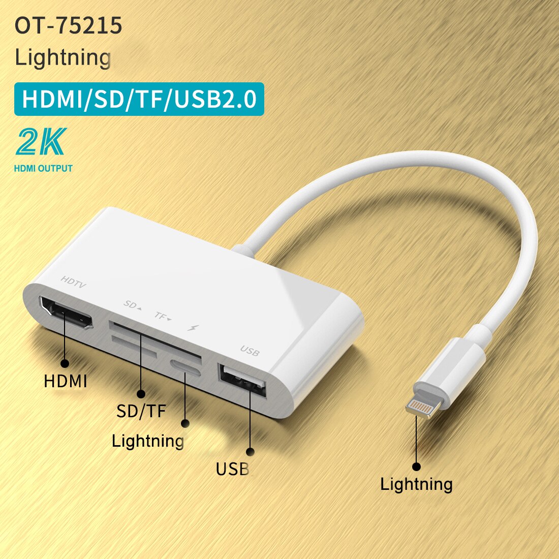 Hub USB AV Digital TV OTG adaptador de tarjeta de memoria lector de tarjetas TF 1080P Compatible con HDMI para IPhoneX XR XS 12 11Pro Max SE IPad Mini