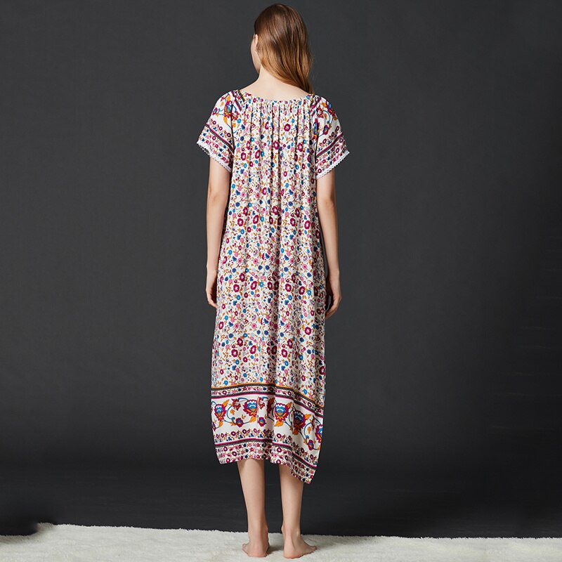 Lente Viscose Nachthemden Vrouwen Korte Mouw Bloemen Nachthemd Sleepshirt Ademende Zomer Thuis Jurk Gown Sleepdress Homewear