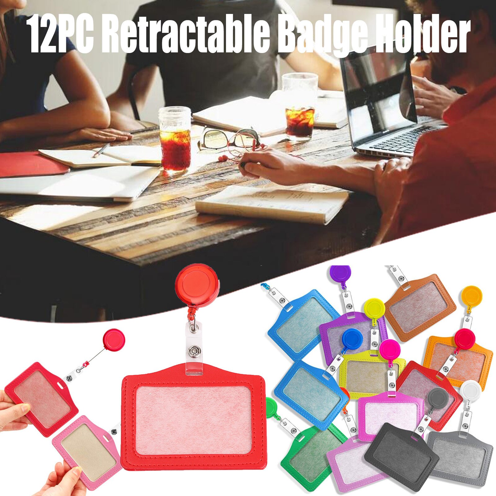 12PC Perfect Retractable Badge Holder with Horizontal Card Holder For ID Cards Company Department Work Permit Storage Folder