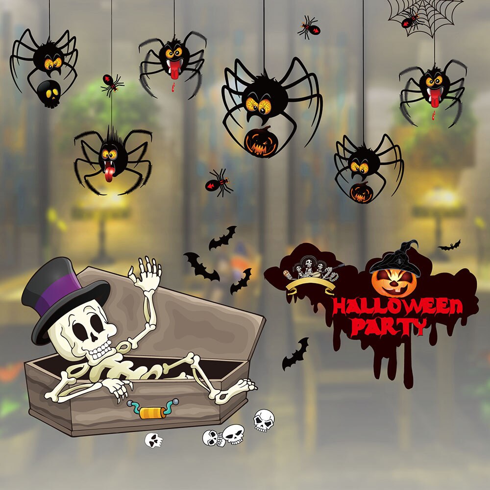 Halloween Window Stickers Wall Halloween Window Wall Decor Happy Halloween Decor For Home Haloween Sticker Door Deco: Silver
