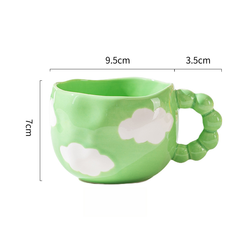 Urocze ceramiczne kubki z wzorem chmur i serc, filiżanki robić kawy, kubki robić herbaty mlecznej z kwiatami, naczynia robić napojów 250 ml, kuchnia: żółty