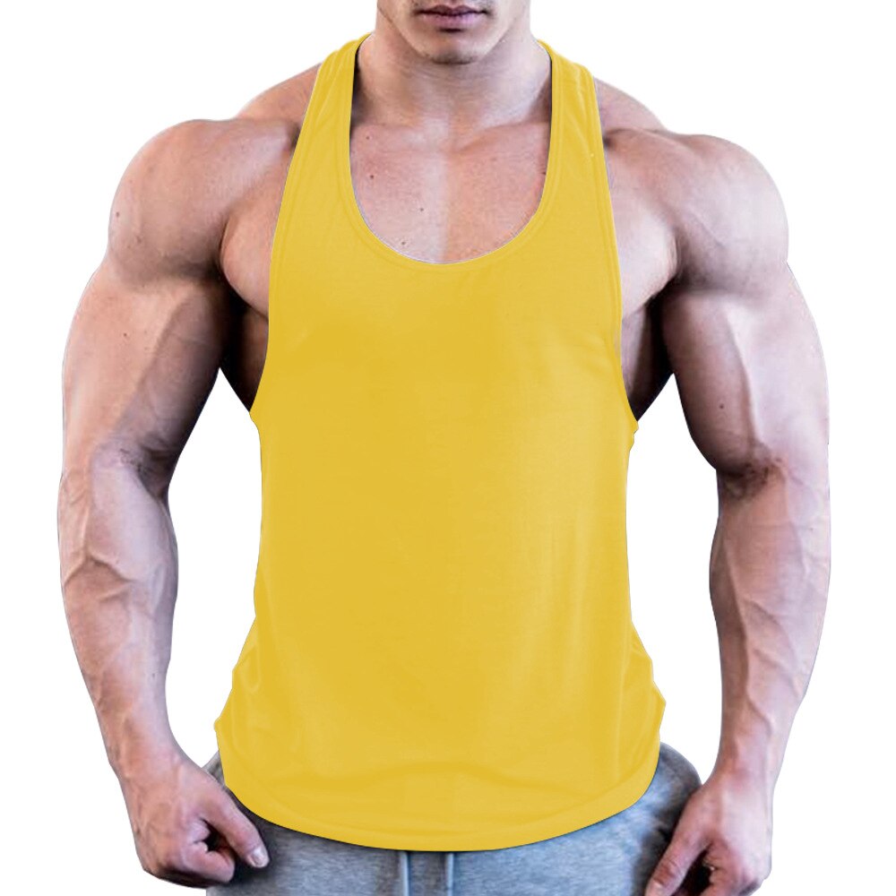 Gym Mannen Spier Mouwloos Shirt Tank Top Bodybuilding Sport Fitness Workout Vest: YELLOW / Xl
