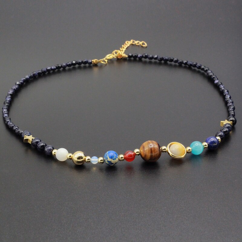 Solar System Necklace Universe Galaxy the Eight Planets Natural Stone Beads Necklaces for Women