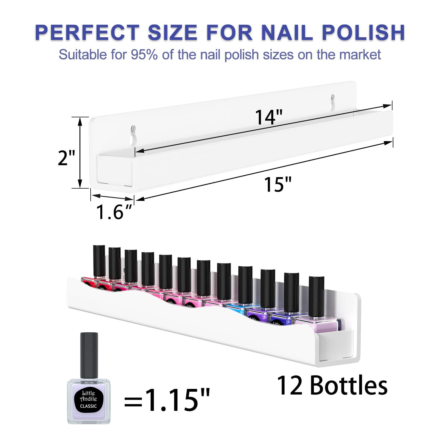 Nagellack-Wandregal: 4 verwöhnen, 15 Zoll, weißer Acryl-Nagellack-Organizer für 48-66 Flaschen, Mehrzweck-Acryl-Regal.