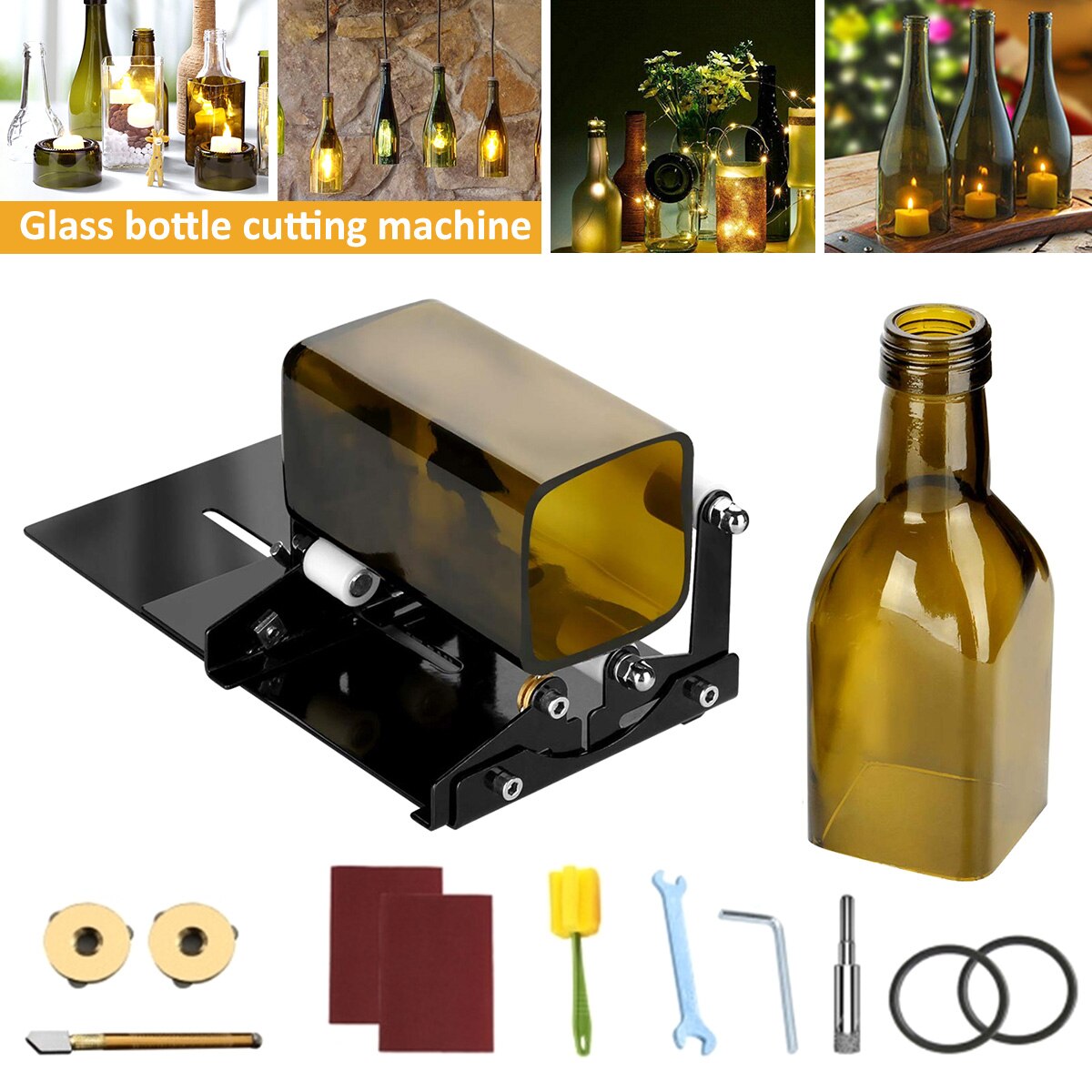 Kit de coupe de bouteille en verre réglable, Machine de découpe de bouteilles en verre rond et carré en acier inoxydable, ensemble pour vin, liqueur, whisky, alcool