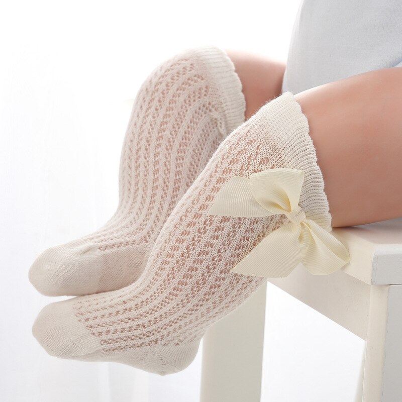 Søde baby spædbørn børn piger sokker sommer forår mesh tynde åndbar børn bue knæ prinsesse bebe sokker: Sort