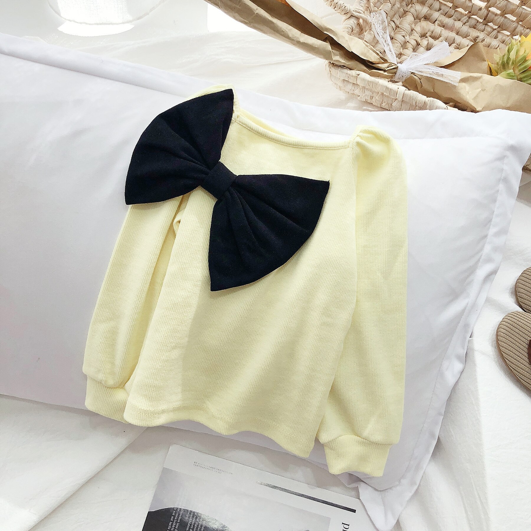 Gooporson herfst kinderkleding grote strik top met lange mouwen koreaanse meisjes sweatshirt schattige kinderkostuums sweatshirts: S31075-2 / 7t