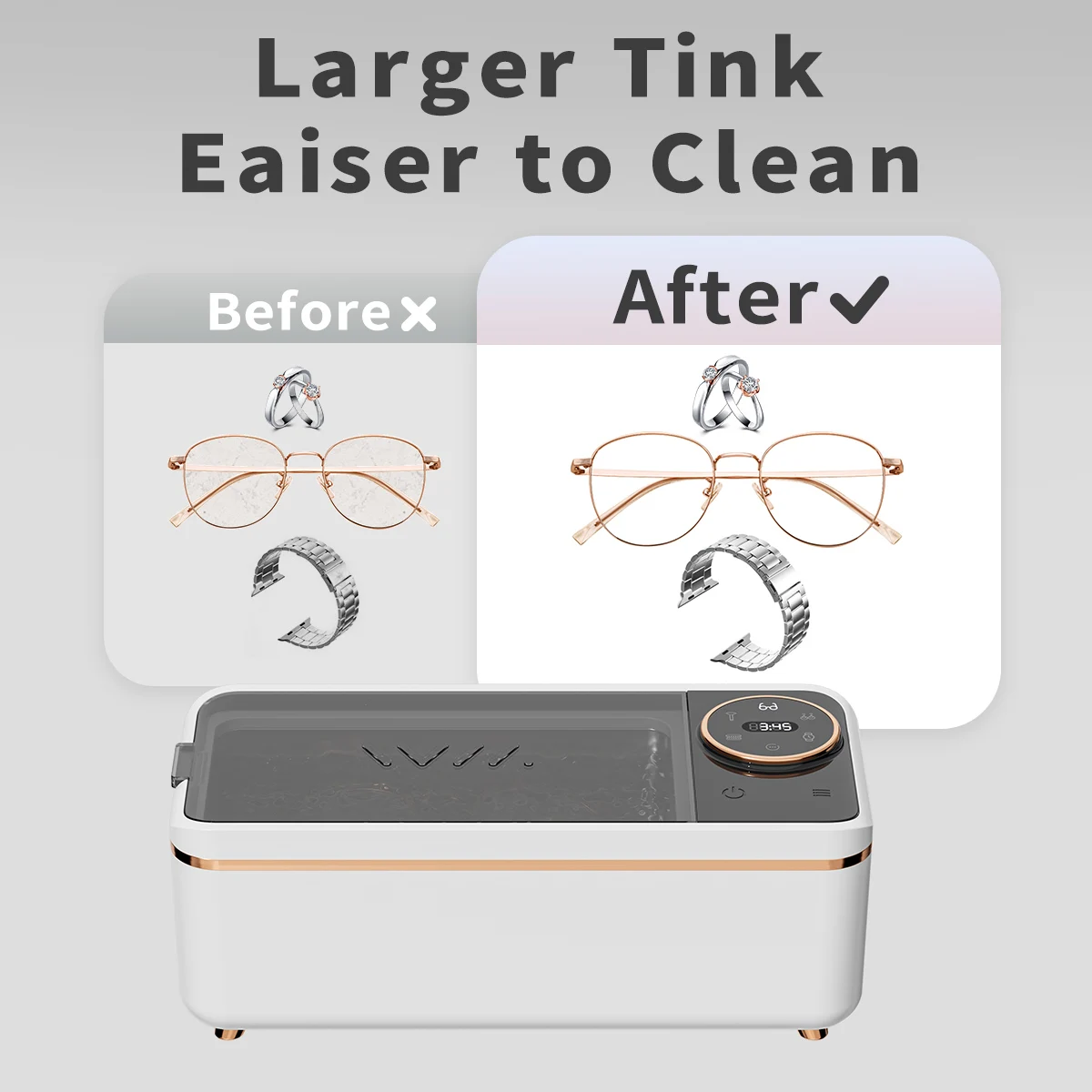 45KHz Soundwave Ultrasonic Cleaner, Multifunctional Deep Cleaning for Glasses, Dentures, Jewelry, Makeup Brushes, Home Appliance