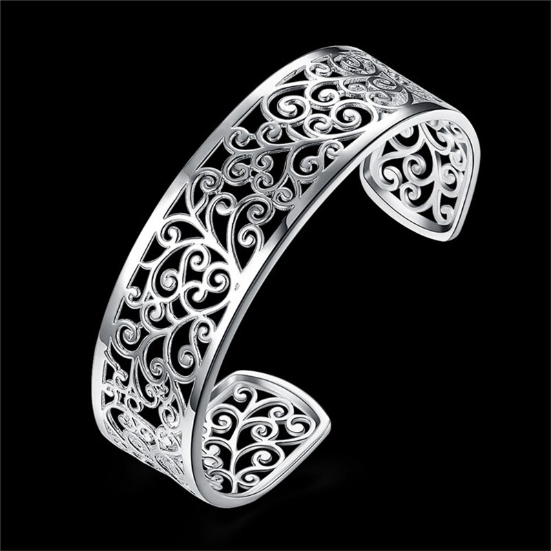 Charmhouse 925 silverarmband för kvinnor breda blomarmband & armband armband pulseira femme vintage brudsmycken