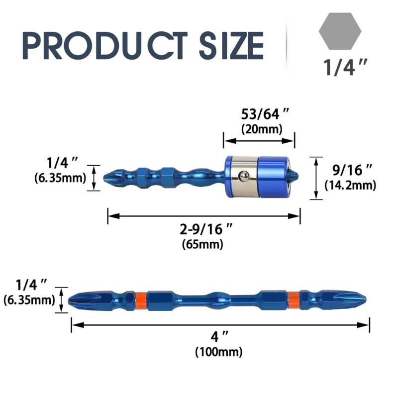 Dubbele Schroevendraaier 65Mm Krachtige Elektrische Schroevendraaier Schroevendraaier Bit PH2 K5 Antislip Magnetische Elektrische Schroevendraaier