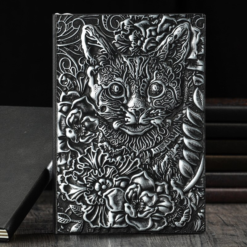 Retro Embossed Cat Face A5 Notebooks and Journls 2022 Diary Travel Diary Planner School Book Journaling Stationery: Silver Cat
