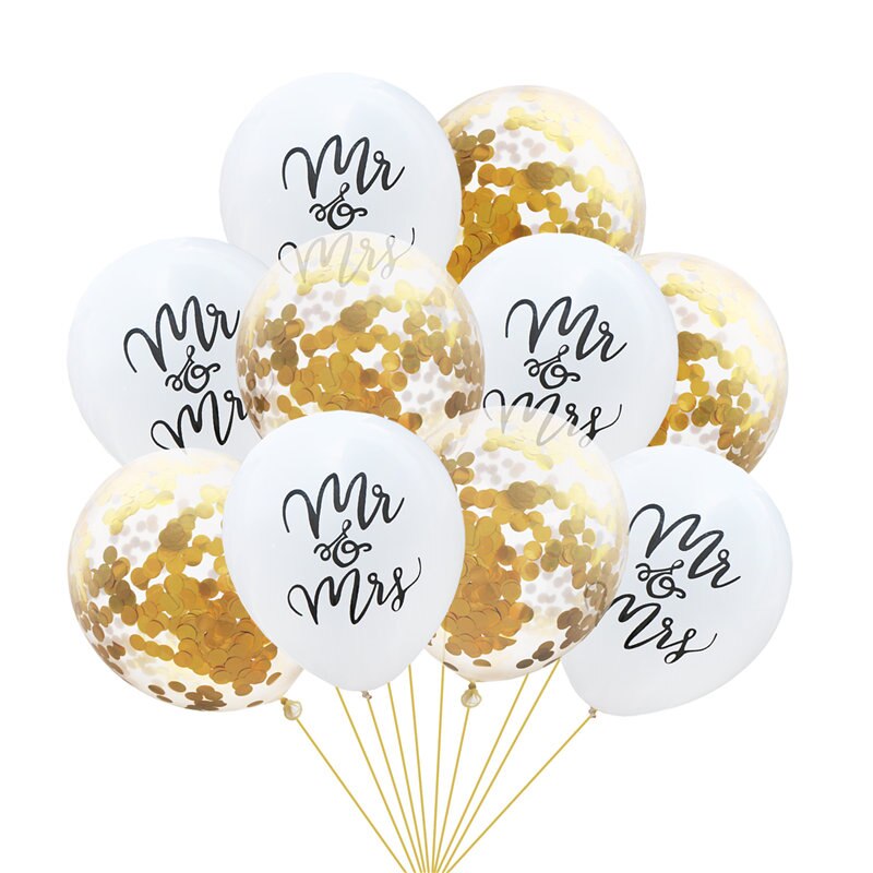 10 Pcs 12 Inch 10 Inch Latex Mr Mrs Brief Gedrukt Ballonnen Confetti Glitter Shiny Wedding Party Engagement Decoraties: gold