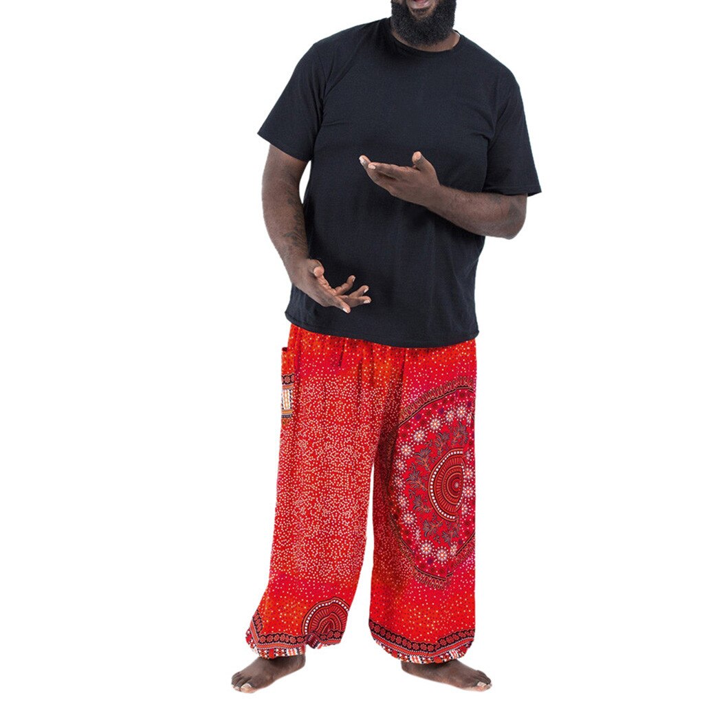 Størrelse bohemian hippie mænd afslappet bukser elastisk talje yoga bukser: H
