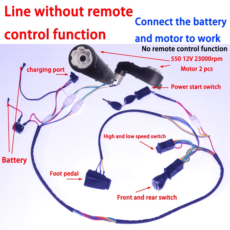 12V 24V Children's Electric Car DIY Accessories Wires Harness and Motor Gearbox,Self-Made Ride on Toys Car Full Set of Parts