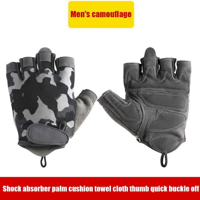 1 Pair Fitness Gym Camouflage Gloves Women Man Weightlifting Outdoor Palm Protection: Grey / S