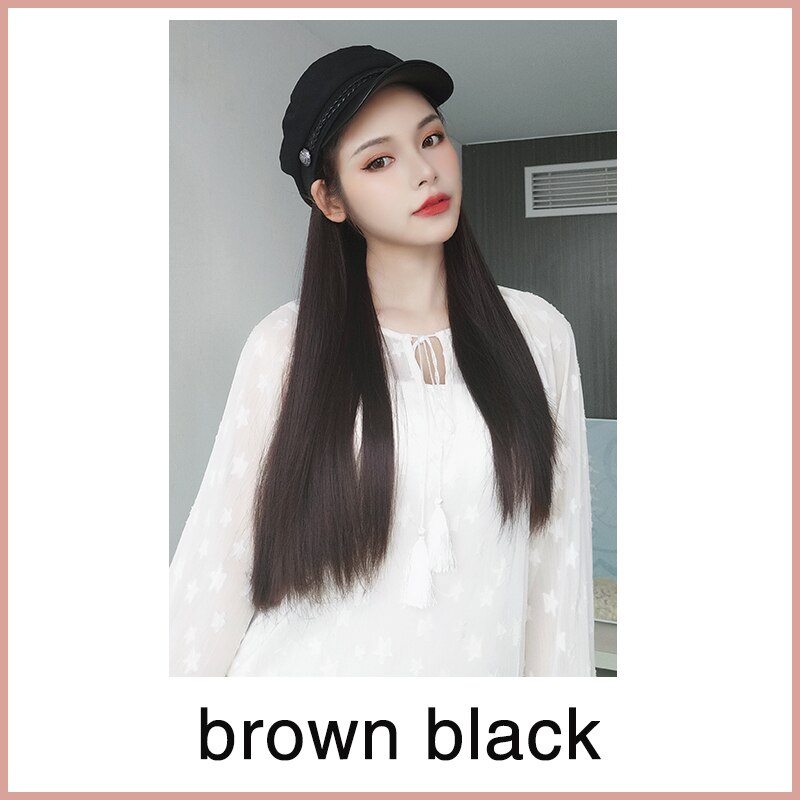 MUMUPI-Peluca de sombrero extensible para mujer, gorro de marinero sintético liso con cabello largo, peluca integrada, extensión de cabello adecuado para: 4/30HL