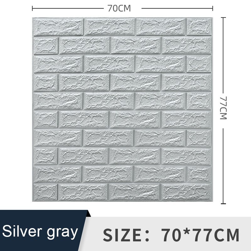 1PCS Self Adhesive Foam Wallpaper Waterproof 3D Brick Wall Panel Living Room Brick Stickers Bedroom Kid Brick Papers Home Decor: Silver gray