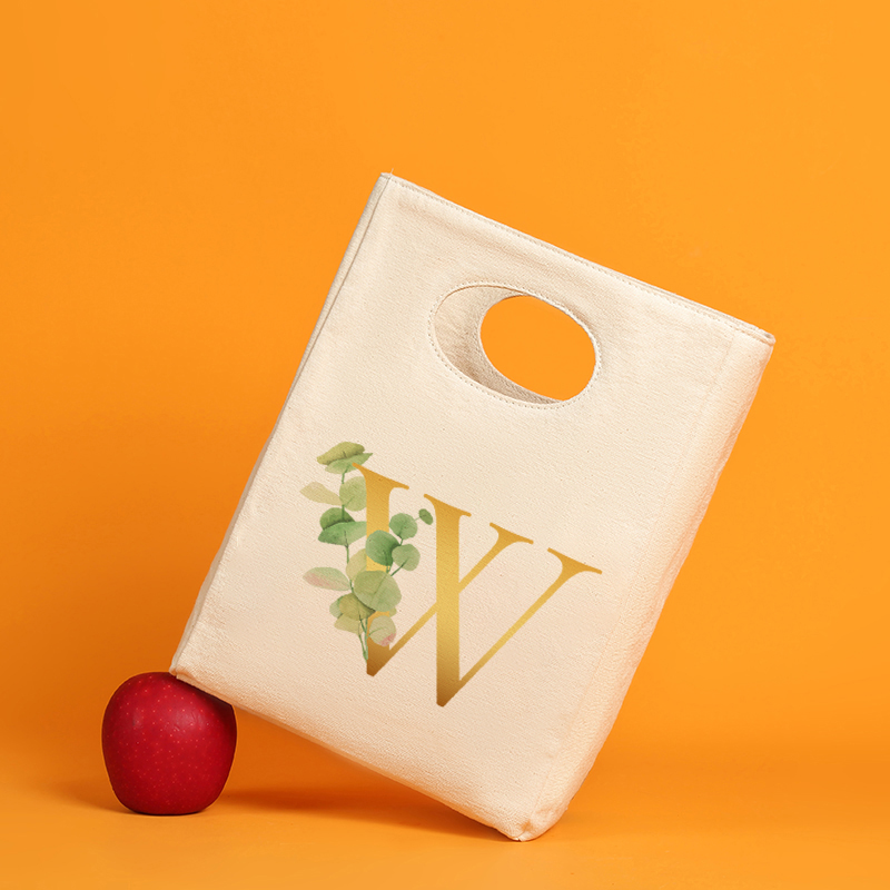 Gold Letter Canvas Neutral Insulated Lunch Bag Canvas Tote Thickened Neutral Reusable Office Picnic Portable Food Storage Bag: 9GoldfW