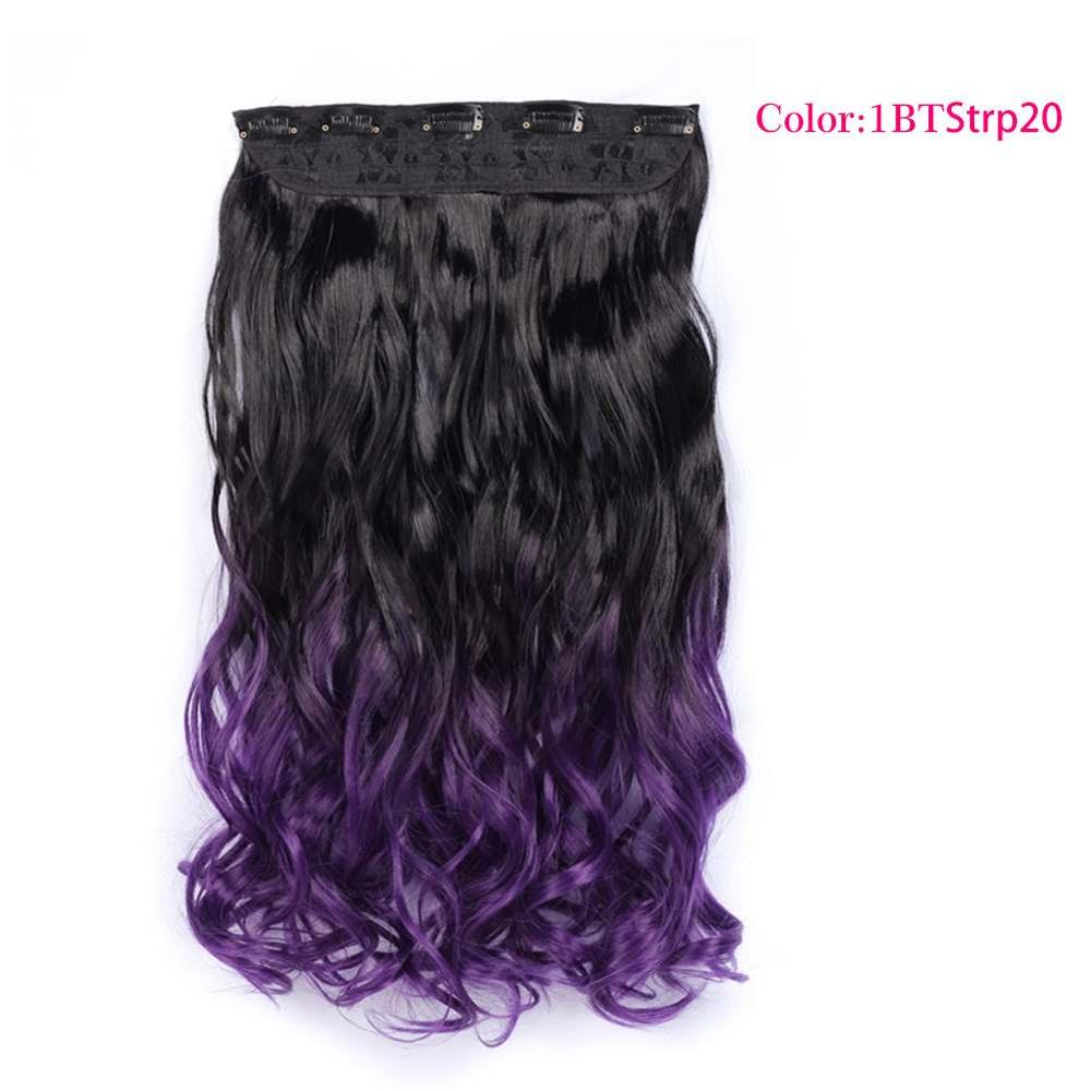 Valenwigs 22 '' lang bølget clip in on one piece syntetisk hair extensions ombre color 5 clips one piece krøllet frisure til kvinder: #35