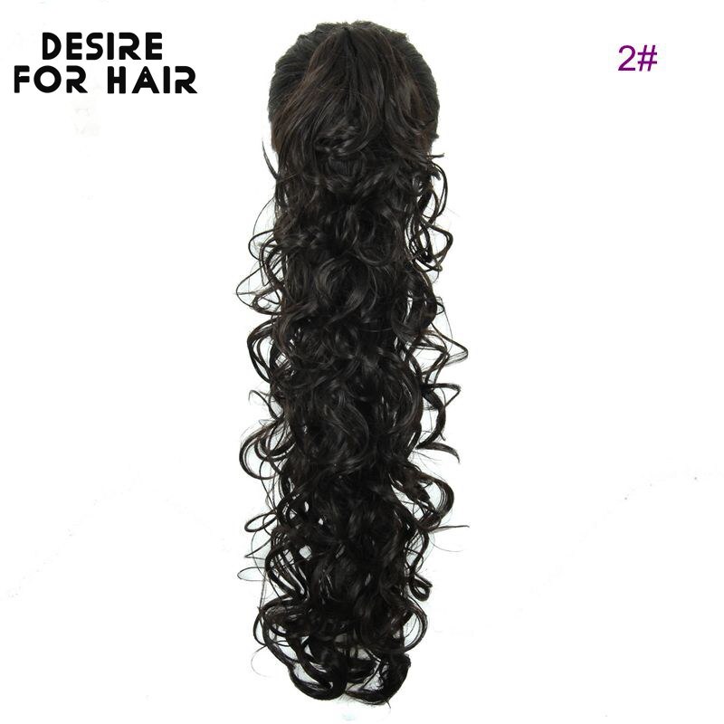 Desire Voor Haar 30Inch Lange 200G Hoge Temperatuur Synthetisch Krullend Paardenstaart Hair Extensions Met Claw Clip Haarstukken Voor vrouwen: #2
