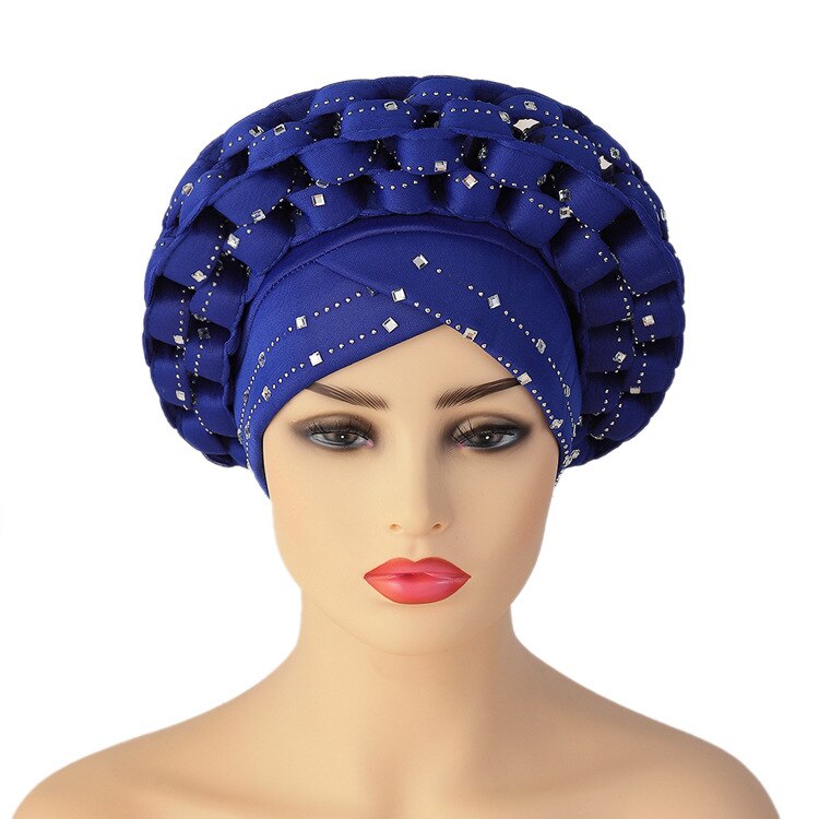 Autogele – couvre-chef africain en gel Aso oké, Turban musulman, casquette nigériane de mariage, couvre-chef prêt à porter,: Bleu