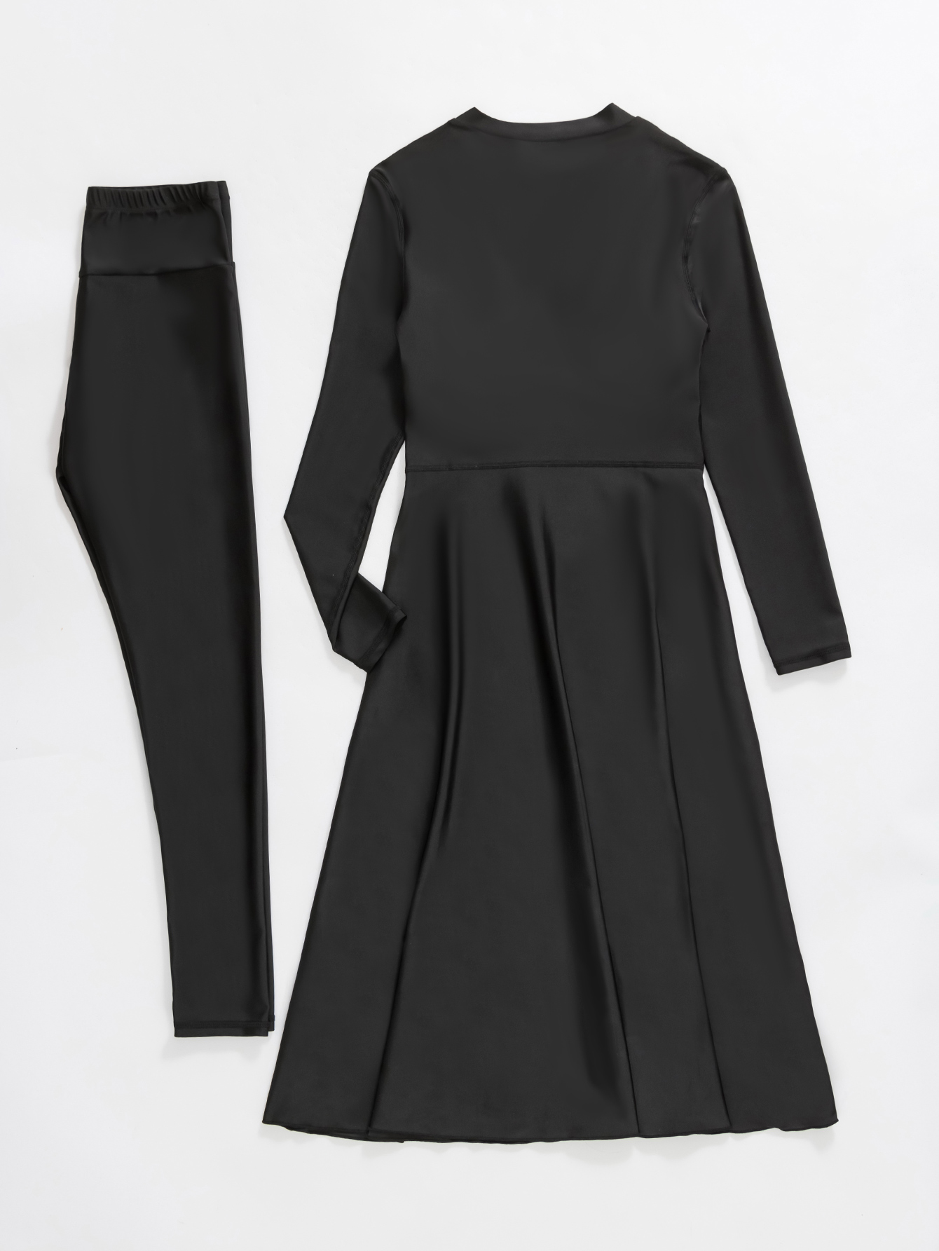 2pcs Muslim Burkini Modest swimsuit with Black Long Sleeved Dress All Covered Retro Women Swimwear Beach swimsuit SPF50+