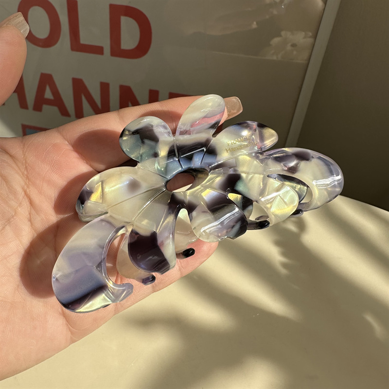 Coreano nuovo design creativo 10.5cm grande fiore marmorizzazione puro colorato fermaglio per capelli artiglio moda acido acetico squalo clip Accessori per capelli: Di Colore Giallo chiaro