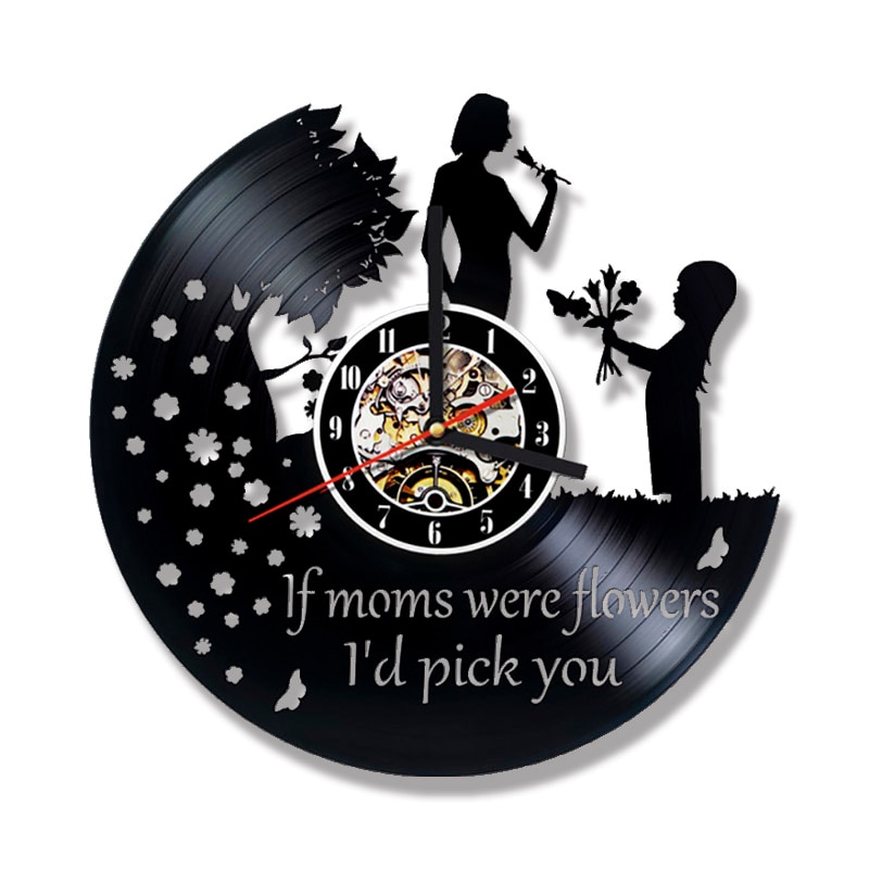 Feliz Día de la madre reloj de disco de vinilo hueco redondo silencioso LED relojes antiguo colgante reloj único para la gran mamá decoración del hogar