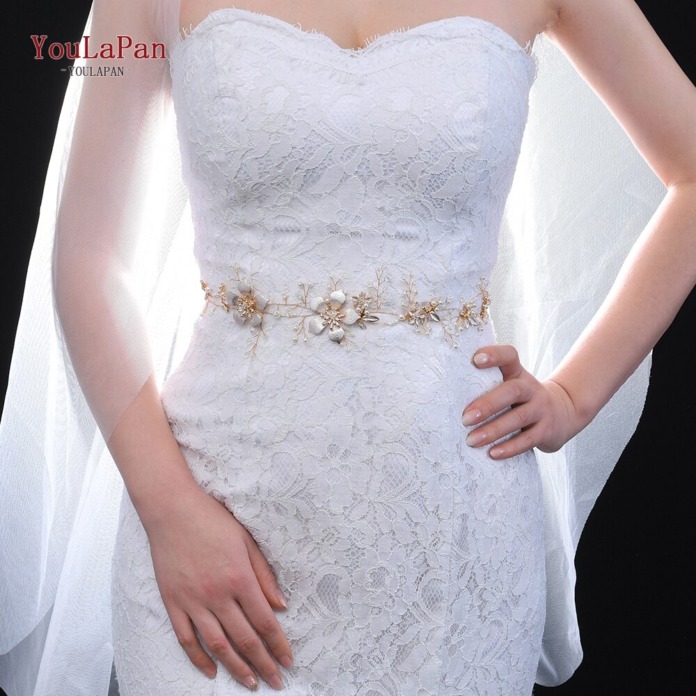 Youlapan SH357 Bruiloft Strass Trim Riem Gouden Bruids Riem Bloemen Bruids Sjerpriem Crystal Bruiloft Riemen Bruids Lint Sash