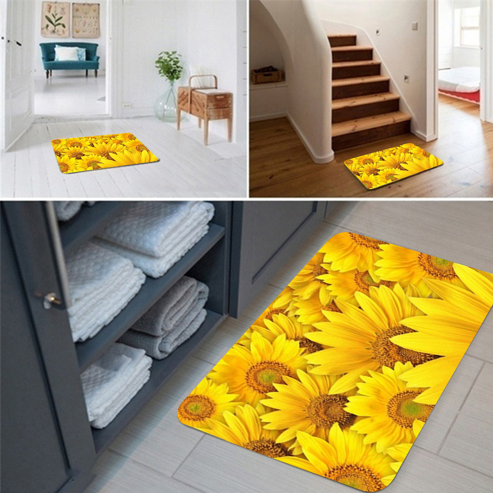 Sunflower Flannel Non-slip Water Absorption Door Mat Carpet Floor Bathroom Decor