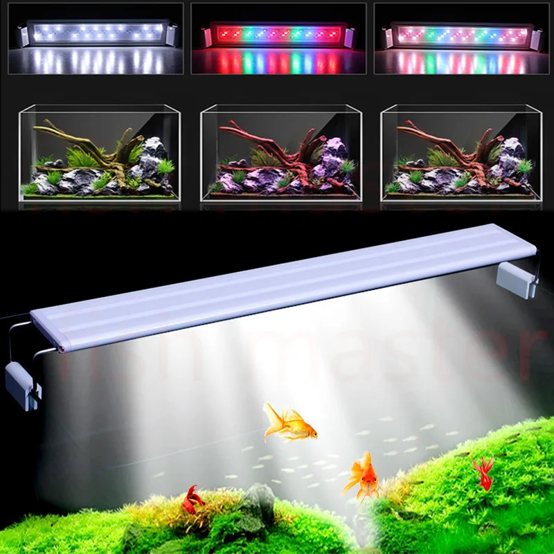 Aquarium Led Licht Super Slank Aquarium Waterplant Kweekverlichting Waterdichte Felle Clip Lamp Blauw Led 18-60Cm Voor Planten