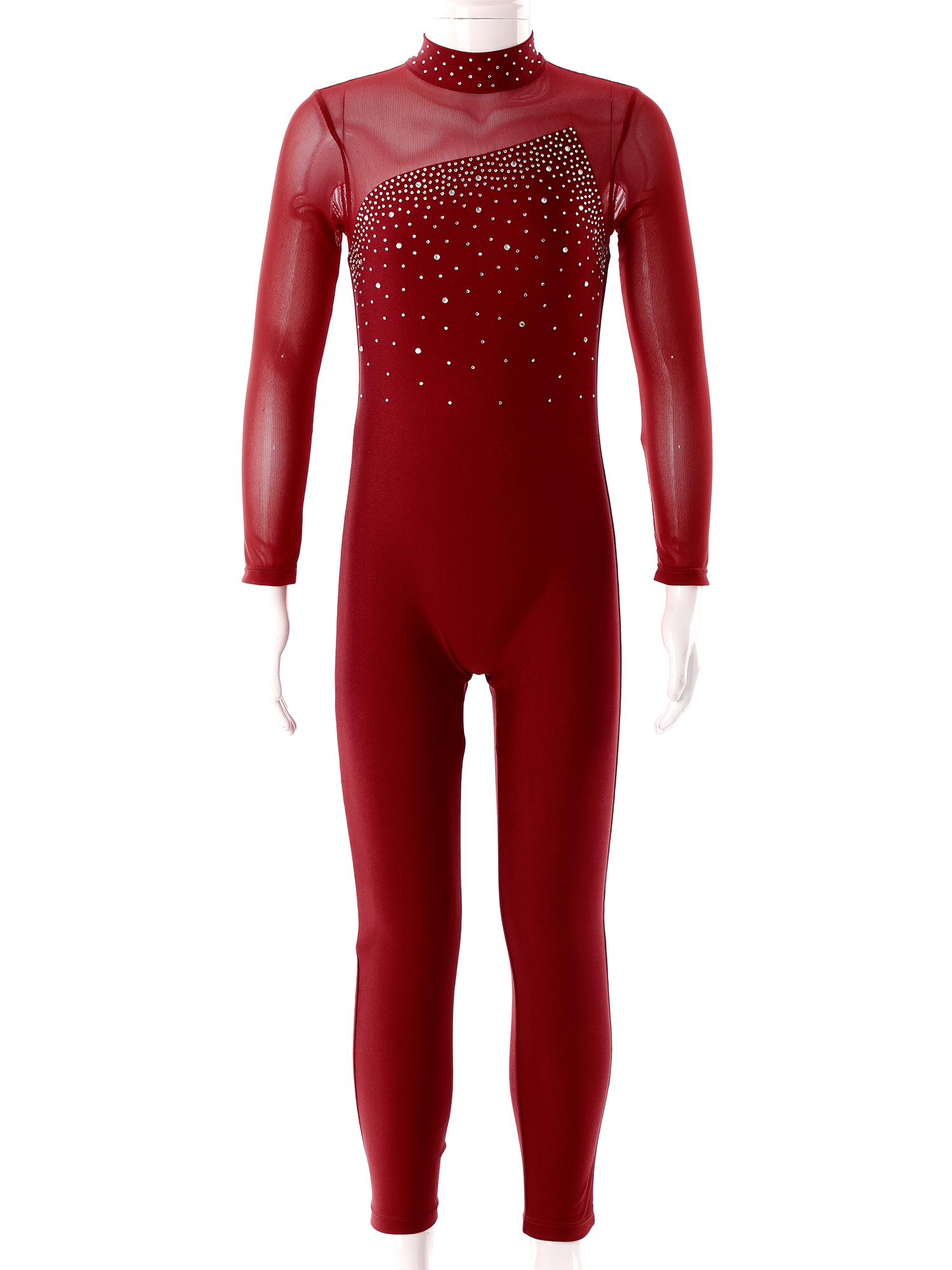 Piger børn langærmet ballet-danselotard med rhinsten sport træningsbodysuit jumpsuits dansetøj til gymnastik kunstskøjteløb