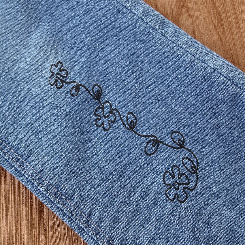 Otoño Jeans nuevos para niñas bebé flores vaqueros pantalones niños Jeans sólido Casual desenfadada Chicas lindas jóvenes ropa