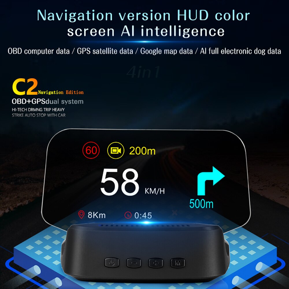 HUD Car GPS Navigation OBD2 Head Up Display Scanner On-board Computer Smart Windshield Gauges Bluetooth Speedometer Projection