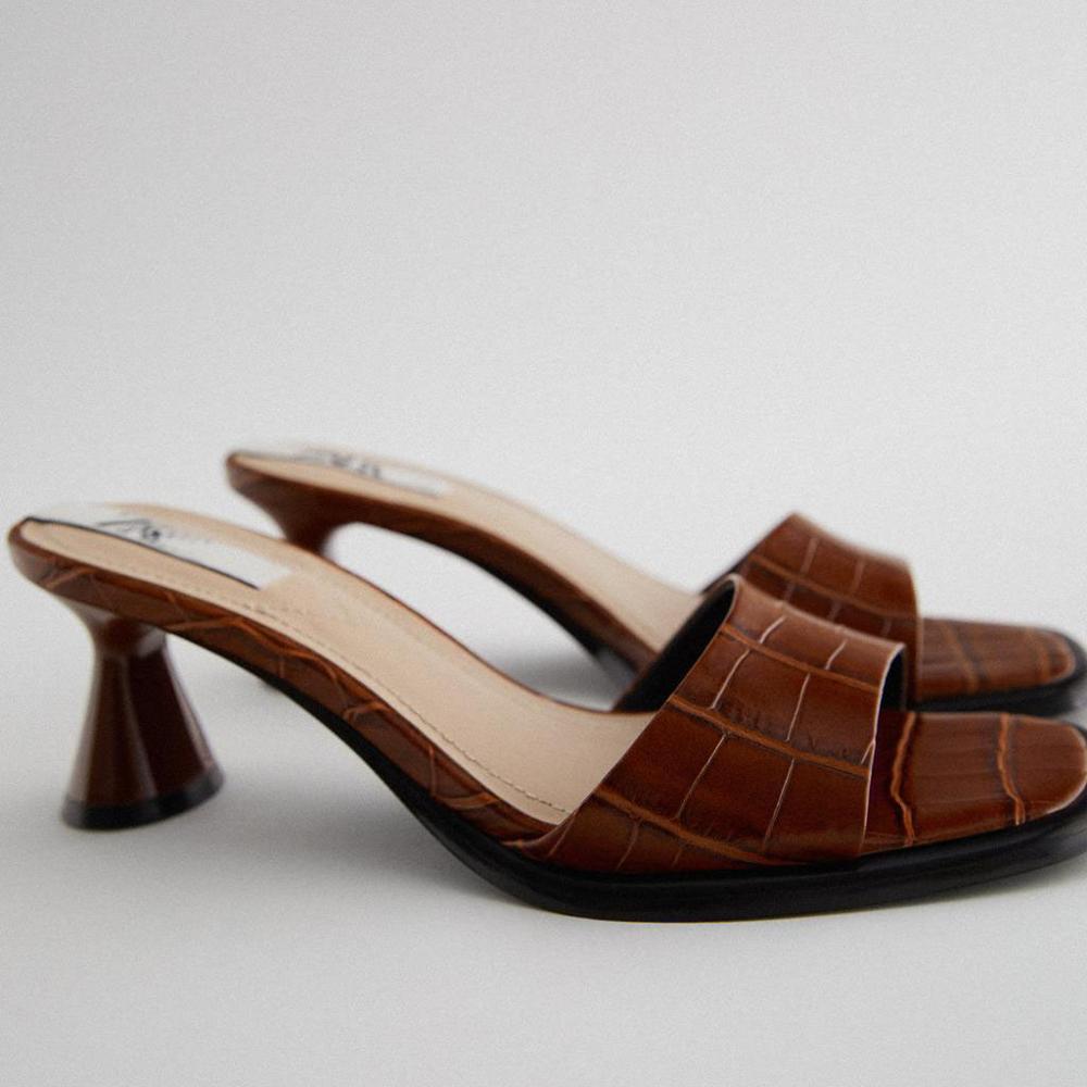 Zomer dames slippers vierkante neus cup hak slide sandalen dierenprint leren sandalen dames merk schoenen