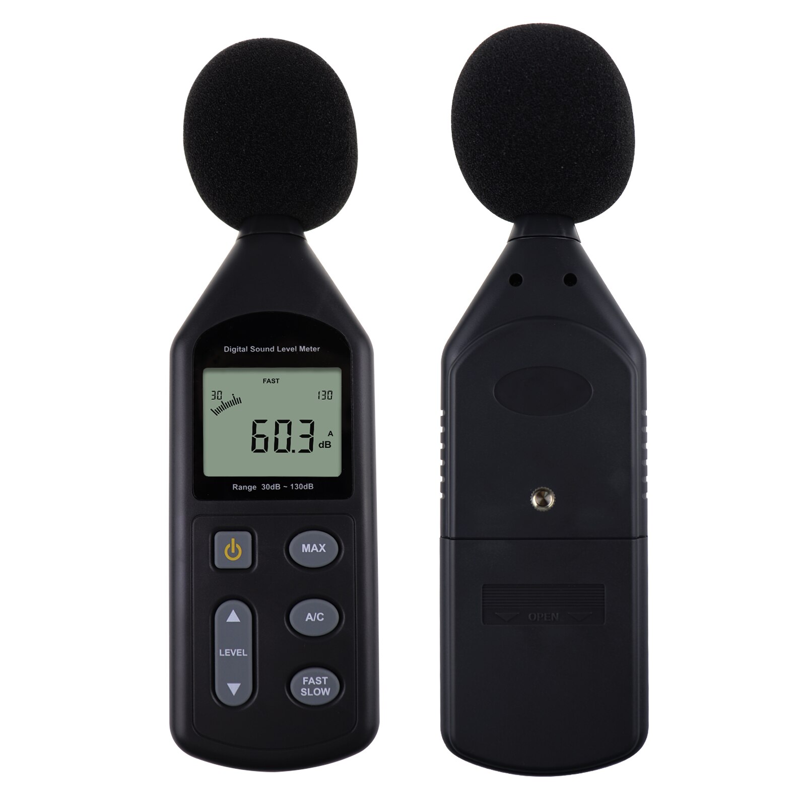 Sound Level Meter Noise Decibel Sensor 30~130dBA A/C Frequency Detector Audio/Volume Factory Pre Calibrated w/ Sponge Ball