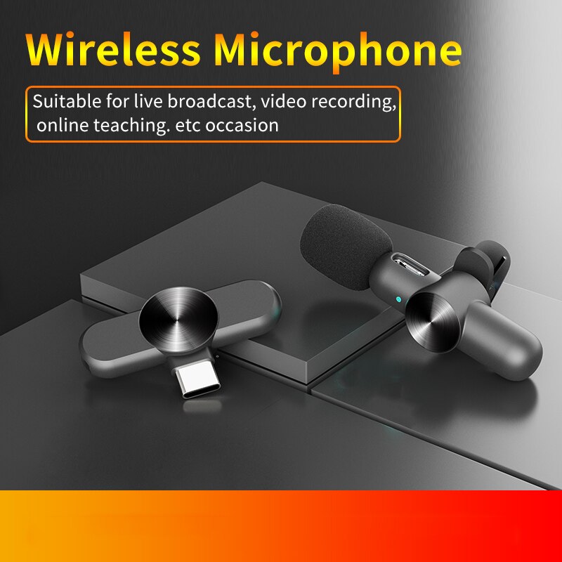 Wireless Lavalier Microphone Portable Rechargeable Mini Mic Audio Video Recording for IOS Android Live Broadcast