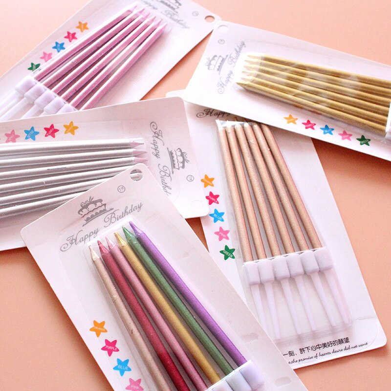 Velas metálicas doradas para pastel, lote de 6 unidades de velas seguras para niños, vela para de cumpleaños, pastel de bodas, suministros para decoración del hogar