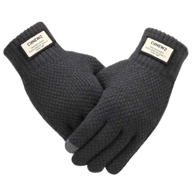 Mænd strikkede handsker vinter touch screen mandlige tykkere varm uld cashmere solide handsker mænd vante business efterår