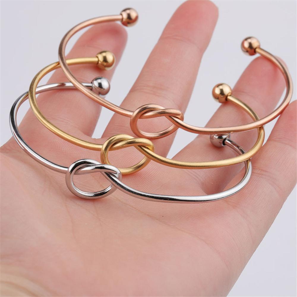 5 Pçs/lote Nó Do Coração Pulseira Bangle Para a Mulher de Aço Inoxidável Ajustável Básico Com Fio Nó Pulseira Acessórios de Jóias