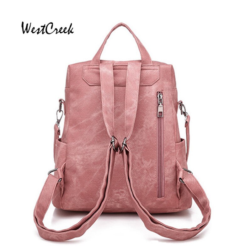 Westcreek brand vintage pink rygsække kvinder kvindelig taske pu bagpack retro rygsæk pung