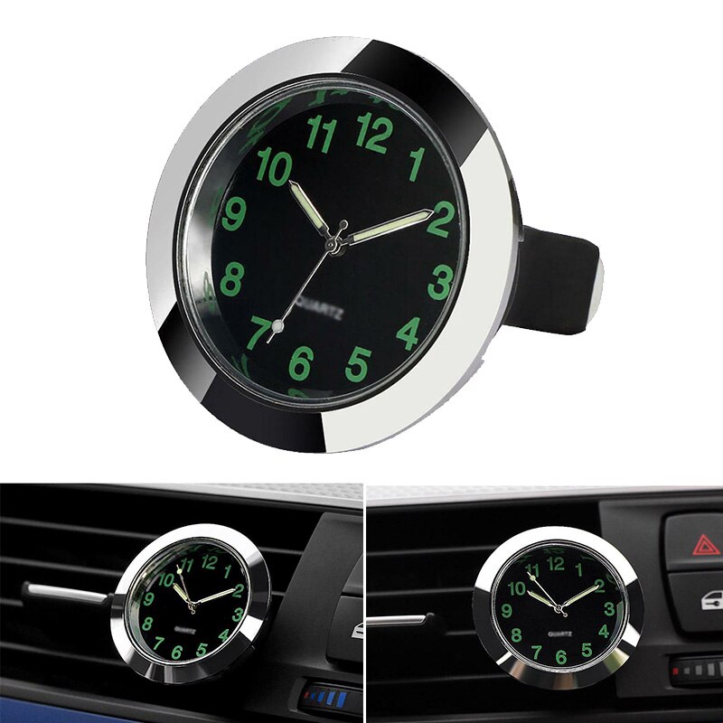 1Pc Auto Klok Auto Quartz Analoog Horloge Zilver Interieur Chroom Metalen Met Dubbelzijdige Tape