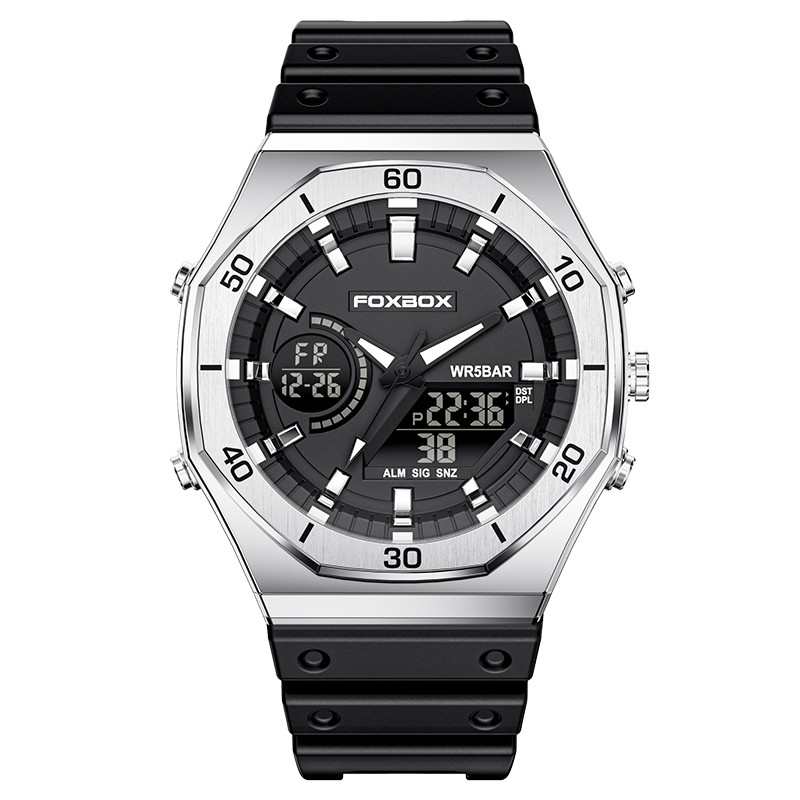 dual display uhren für männer casual sport chronograph quarz großes zifferblatt armbanduhr silikon wasserdicht digitaluhr: Rose